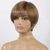 Peluca de Estilo Europeo Transfronteriza para Mujer, Peluca Corta Recta de Fibra Sintética Color Rubio Oscuro Esponjoso con Flequillo Lateral, Pelucas Cortas