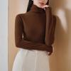 Camiseta Interior de Terciopelo Doble Cara de Cuello Medio Alto para Mujer en Otoño e Invierno Estilo Nuevo con Color Puro Cálido Ajustado de Manga Larga con Cuello Alto Pequeño