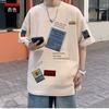 Playera de Verano para Hombre de Manga Corta Tipo Waffle Americana Holgada de Cuello Redondo Marca de Moda Sencilla de Media Manga con Estampado Casual
