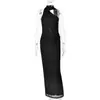 Ropa para Mujer Europea y Americana Color Sólido Estilo Sencillo Vestido de Noche Vestido Hombros Descubiertos Atuendo de Moda Sexy Ajustado Vestido Largo con Pliegues para Mujer