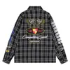 Camisa de hombre con estampado estilo carreras, de manga larga, con cuello, corte holgado, hombros caídos, estampado de letras, inspirada en motocicletas, retro y estilo pista.