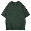 Camiseta de manga corta de algodón peinado batik de 260 g con hombros descubiertos y cuello redondo para hombre, estilo europeo, holgada, lavada y de media manga.
