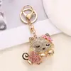 Pingente Chaveiro Gatinho Fofo de Desenho Animado com Strass Completo, Pingente de Bolsa com Design Exclusivo, Chaveiro de Carro Atacado