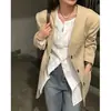 En stock Camisa de otoño chic coreana de un solo pecho con retazos de encaje y jacquard acanalado de manga larga para mujer 17968