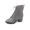 Botines con cordones, talla grande, tacón grueso para mujer, comercio exterior C6-6