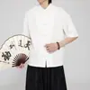 2026 Verano Nuevo Estilo Chino Hombres Retro Botón de Rana Manga Corta Camisa Estilo Chino Lino Holgado Traje Tang Talla Grande Camisa