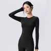 Top deportivo casual de manga larga de secado rápido, cintura ajustada, camiseta de yoga transpirable, entrenamiento de running, top de fitness sin costuras para mujer