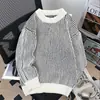 Item quente do comércio exterior novo estilo suéter listrado japonês outono e inverno suéter gola redonda versátil solto para casal ombro caído malha tendência