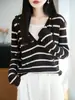 Suéter de Punto con Capucha de Lana Fina Nuevo Otoño/Invierno 2026 Manga Larga para Mujer Jersey de Bloques de Color Rayado Parte Superior Falsa de Dos Piezas