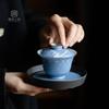 Salpicadura Azul Pintado a Mano Orquídea Juego de Té Kung Fu Tazón Cubierto Taza de Degustación de Té Individual Vintage Cerámico Juego de Té Kung Fu Tazón de Té Tetera Soporte