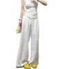 Pantalones Largos Blancos de Ramio de Pierna Ancha para Mujer Primavera Temprana Cintura Alta Algodón Lino Sueltos Rectos Lino Pantalones Casuales para Mujer Verano