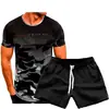 Nueva Moda para Hombre Deporte Fitness Camuflaje Camiseta de Manga Corta Verano Camiseta Delgada de Manga Corta Set