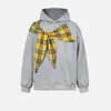 Sudadera con Capucha y Correa de Cuadros Estilo Americano Transfronteriza Otoño 2025 Nueva con Lazo para Hombres y Mujeres Sudadera de Diseño