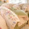 Juego de Cuatro Piezas de Leche Gruesa Clase A Estilo Sábana Ajustable Estampado Floral Pequeño Invierno Coral Fleece Franela Funda Nórdica Sábana Juego de Tres Piezas