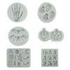 Molde de silicona con forma de mano de murciélago, hueso, calabaza, bruja y calavera para Halloween, con pegamento para decoración de pasteles y azúcar.