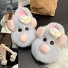 Pantuflas de algodón para el hogar, esponjosas y lindas, para mujer, nuevo estilo de invierno, forradas de felpa, cálidas, adecuadas para usar en exteriores, diseño de ratón lindo de dibujos animados, zapatos de algodón versátiles