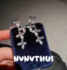 Joyería Siglo Gran Duque Dama Iu Aretes Brillantes de Moño Completo con Diamantes Pendientes Largos Verticales Completamente Cubiertos de Diamantes