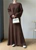 Vestido de punto suave de estilo coreano para mujer, otoño e invierno, nuevo, elegante, elegante, cuello redondo, falda superior, conjunto de dos piezas