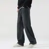 Marca de moda masculina Shanggu, forrado de lã, grosso, jeans azul retrô, gravata masculina, flor, versátil, inverno, calça de perna larga