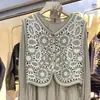 Chaleco de Ganchillo Hueco de Verano y Otoño para Mujer Sin Mangas Tejido de Encaje Chaleco Versátil Blusa Clip para Caballo