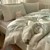 Juego de ropa de cama de cuatro piezas de encaje francés grado A, funda de edredón de gasa de doble capa, sábana plana y sábana bajera, algodón puro, adecuado para dormitorios de estudiantes, juego de tres piezas