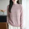 Nuevo suéter de punto grueso con cuello alto medio calado de ganchillo transfronterizo, top básico para otoño e invierno, suéter de capa interior pullover para mujer