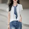 Camiseta de Manga Corta de Punto de Seda Helada para Mujer Verano 2026 Nuevo Diseño Sensación Nicho Bufanda de Seda Atada Sin Mangas Top Delgado