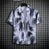 Camisa floral de manga corta de seda helada holgada para hombre conjunto de ropa de playa de verano Sanya shorts de pareja con top conjunto de dos piezas