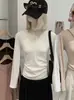 KEKEZOON Camiseta de manga larga básica de color liso, cálida y versátil, con cuello en V y ribete de encaje, forro polar de doble cara 8801