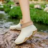 Botas de lluvia de moda para pareja transfronterizas Zapatos impermeables para exteriores de estilo coreano para mujer Zapatos de goma antideslizantes para cocina suela blanda cómodos Zapatos para lavado de autos mujer
