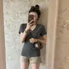 Camiseta Básica de Manga Curta Lisa Cor Sólida Estilo Coreano Doce Algodão Puro 40 Fios para Mulheres, Top Moda Verão Decote V