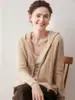 Cárdigan con capucha 100% cachemira pura, nueva colección otoño/invierno para mujer, suéter de punto trenzado con cremallera, prenda exterior de estilo casual