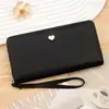 Bolso de mano largo transfronterizo, en stock, con textura de patrón de lichi, billetera para mujer con diseño de corazón, simple y minimalista, gran capacidad y múltiples ranuras para tarjetas, perfecto como monedero de mano