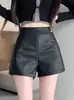 Shorts de Couro PU para Mulheres Outono e Inverno 2023 Novo Cintura Alta Emagrecedor Visual Apertado Calças Pantalona A-Line para Usar por Cima para Pessoas Baixas Calças de Bota