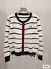 Suéter Cardigan de Tricô Listrado Feminino de Alta Qualidade Nova Coleção Primavera 2026, Casaco Feminino Popular, Blusa Estilosa para Primavera e Outono