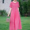 Comércio Exterior Exportação Verão Novo Estilo Étnico Design Artístico Senso de Estilo Solto Emagrecedor Comprimento Médio Lazer Algodão e Linho Vestido