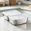Caja de Almacenamiento Sellada para Refrigerador de Acero Inoxidable para Verduras y Frutas, Lonchera para Oficinistas, Caja de Empaque para Picnic con Tapa