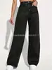 Jeans Rectos de Tiro Alto Americanos de Comercio Exterior para Mujer 2025 Nuevo Otoño Pequeños Sueltos Caídos Color Liso Pantalones de Pierna Ancha