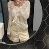 Camiseta de manga larga para mujer estilo coreano, nuevo hilo de algodón, ganchillo calado, bordado, top, blusa protectora del sol