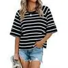 2025 Europeo y Americano Amazon Transfronterizo Más Vendido Nuevo Estilo Patchwork Color Sólido Manga de Campana Casual Suelta Camiseta Ropa para Mujer