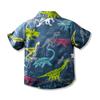 Camisa informal para niños, ropa de comercio exterior para niños, verano 2023, nueva camisa de manga corta de poliéster y algodón con dibujos de dinosaurios, estilo europeo y americano.