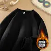 Camisa de fundo com decote em V texturizado, forro de lã de inverno masculino, espessada, moda adolescente, nova marca de 2024, camiseta de manga comprida