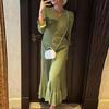 Frete Grátis Amazon Decote V Cardigã Abotoamento Simples Saia Saia Babados Feminina Cintura Modeladora Look Tricotado Vestido Longo