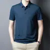 Camiseta de manga corta con solapa de seda helada para hombre, verano, para mediana edad, casual, color liso, sin costuras, camiseta interior, camiseta tipo polo para papá