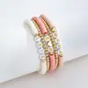 Elegante e Personalizado Estilo Simples Coração de Pêssego Letra Love Argila Macia Trançado Elástico Pulseira Feminina Conjunto de Cinco Peças