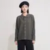 Camisa corta plisada transfronteriza para mujer, estilo Issey Miyake de otoño, poliéster de alta elasticidad, manga larga, holgada, color liso, top casual