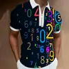 Comércio exterior Outono Novo Camisa POLO Masculina Casual Manga Curta Lapela T-shirt Impressão 3D Manga Curta Zíper POLO