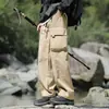 Calças casuais masculinas, calças compridas tecidas estilo americano para trabalho casual, perna larga, corte solto, cintura elástica, calças casuais versáteis