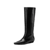 Botas de Cavaleiro Amplas de Couro Integral Tamanho Grande MM Circunferência Grande da Panturrilha 2026 Salto Bloco Pequeno Salto Baixo Bico Quadrado Couro Genuíno Cano Alto Botas Longas Femininas