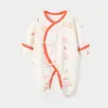 Macacão Bebê Classe a de Algodão Puro com Amarração, Macacão para Recém-Nascido com Coberturas para Mãos e Pés, Costura Fluorescente Roupa Íntima para Recém-Nascido